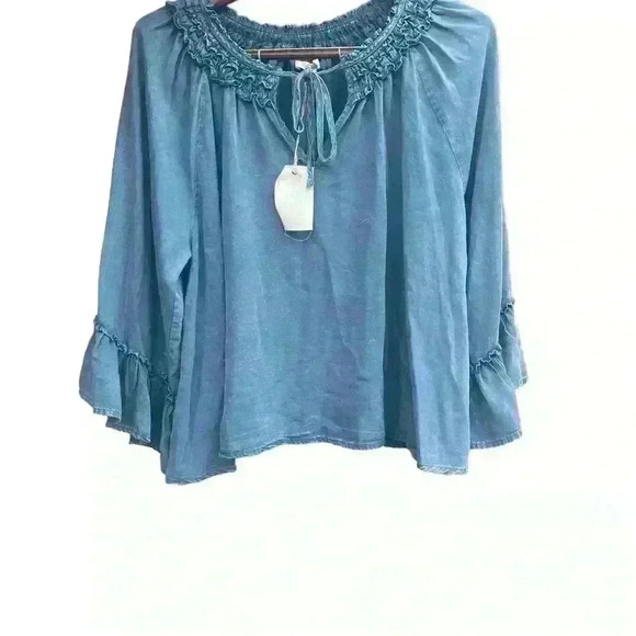 Easel Womens Swing Mineral Wash 3/4 Sleeve Drawstring Neck Blouse Top Size Small - Picture 6 of 6